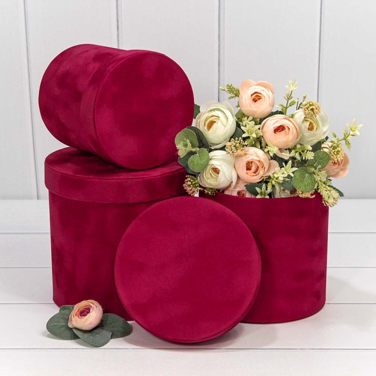 720112/130 Коробки Цилиндр Набор 1/3 18*17 "Бархатный" Вишнёвый 1/12