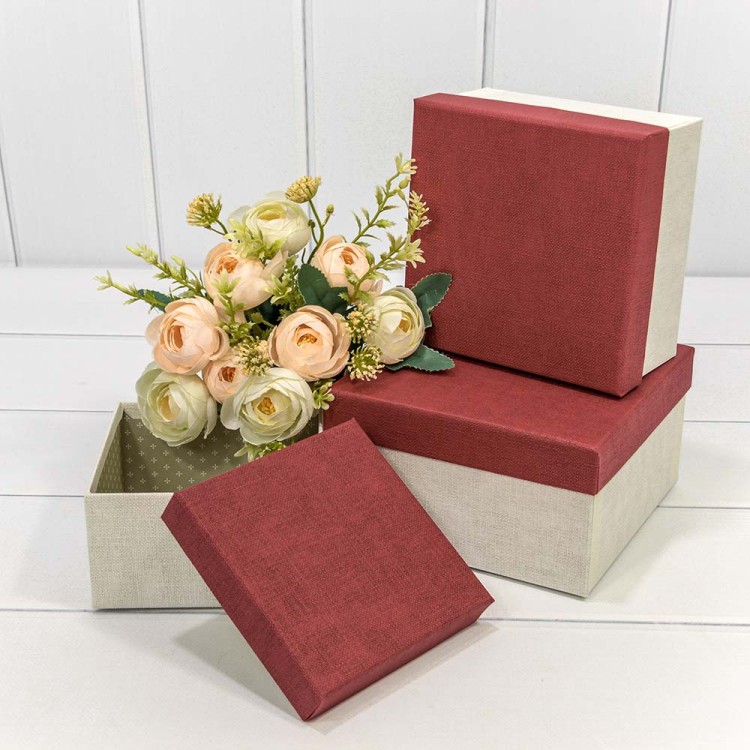 7212289/0051	Коробки Квадратные Набор 1/3 17*17*9,5 Белый/Бордовый 1/24