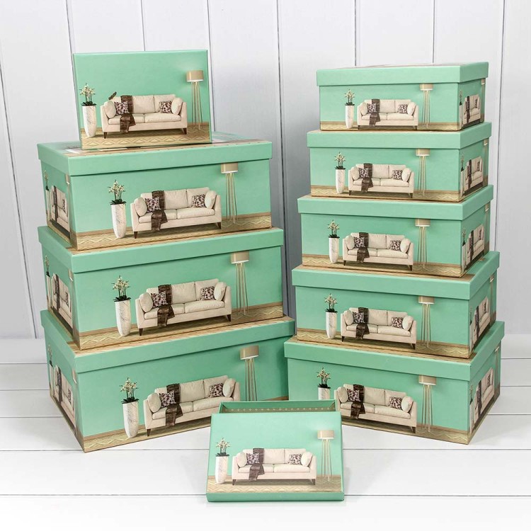 721605/1768 Коробки Прямоугольные Набор 1/10 37,5*29*16 "Интерьер" Аквамариновый 1/4