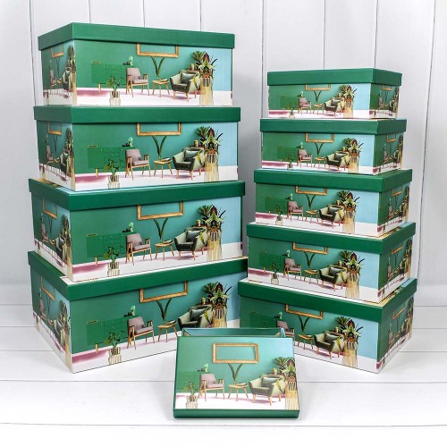 721605/1758 Коробки Прямоугольные Набор 1/10 37,5*29*16 "Интерьер" Бирюзово-зелёный 1/4