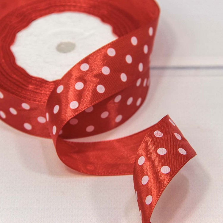 560-25/26 Лента атласная 2,5 см*25 ярдов "Горох" (красный) 1/5 1/300