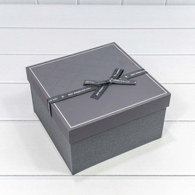 721613/3 Коробки Квадратные Набор 1/3 21*21*12,3 с бантом Серый 1/18