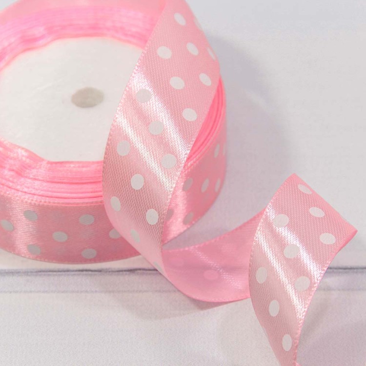 560-25/04 Лента атласная 2,5 см*25 ярдов "Горох" (светло-розовая) 1/5 1/300