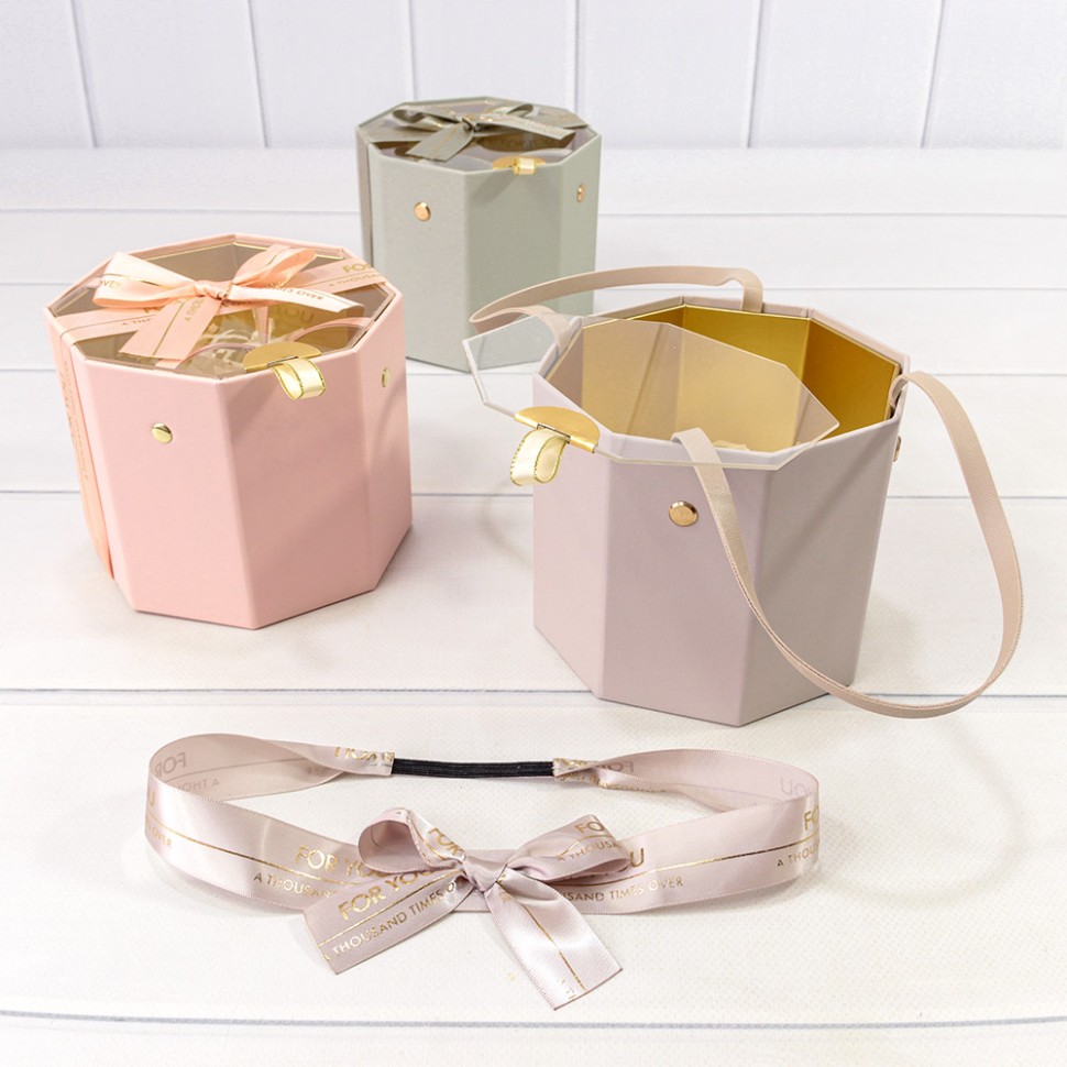 98103-2 Коробка Восьмиугольная 13,3*13,3*11,5 с прозрачной крышкой и ручками (микс 2) 1/6 1/48