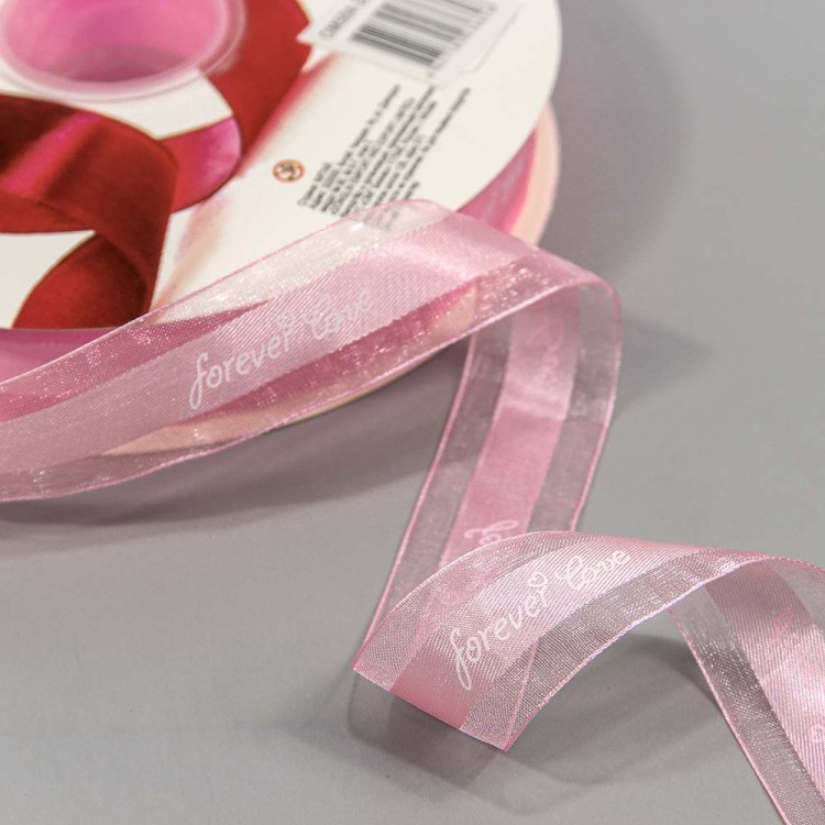 564-25/1004 Лента Органза 2,5см*100ярд "Forever love" Ярко-розовый 1/13 1/52