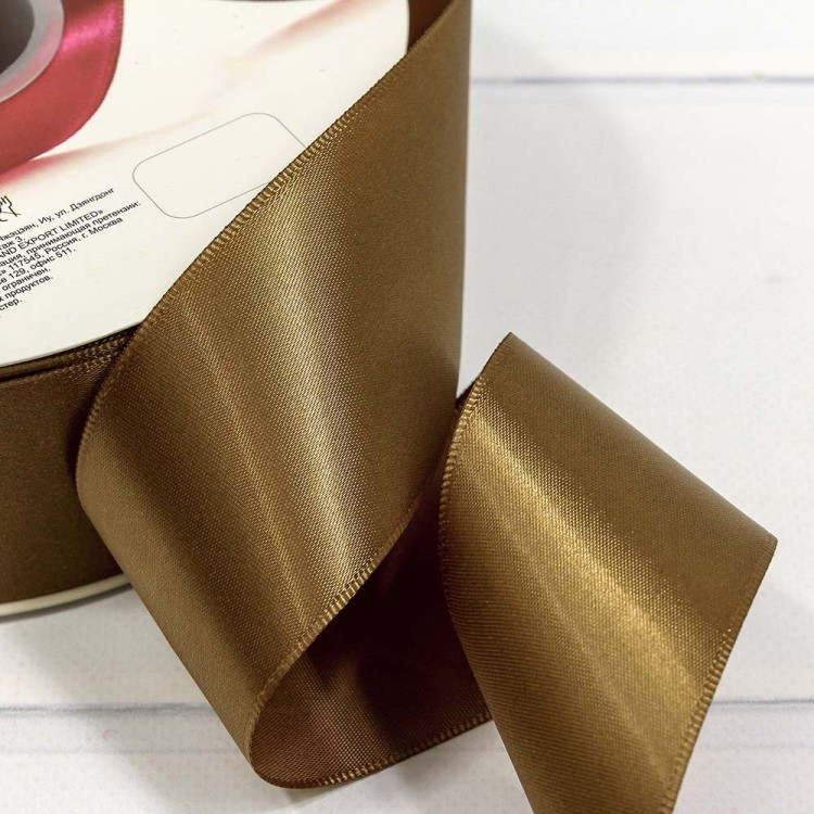 556-50/845 Лента атласная 1/7 (полиэстер) 5 см*100 ярдов золотисто-коричневый 1/28