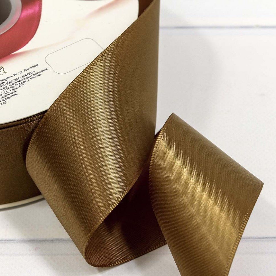 556-50/845 Лента атласная 1/7 (полиэстер) 5 см*100 ярдов золотисто-коричневый 1/28