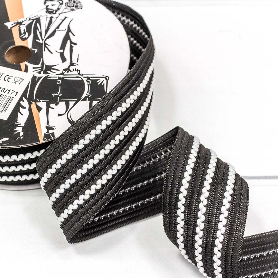 546-38/171 Лента декоративная с бахромой (полиэстер) 3,8 см*18 ярд черный 1/5 1/120