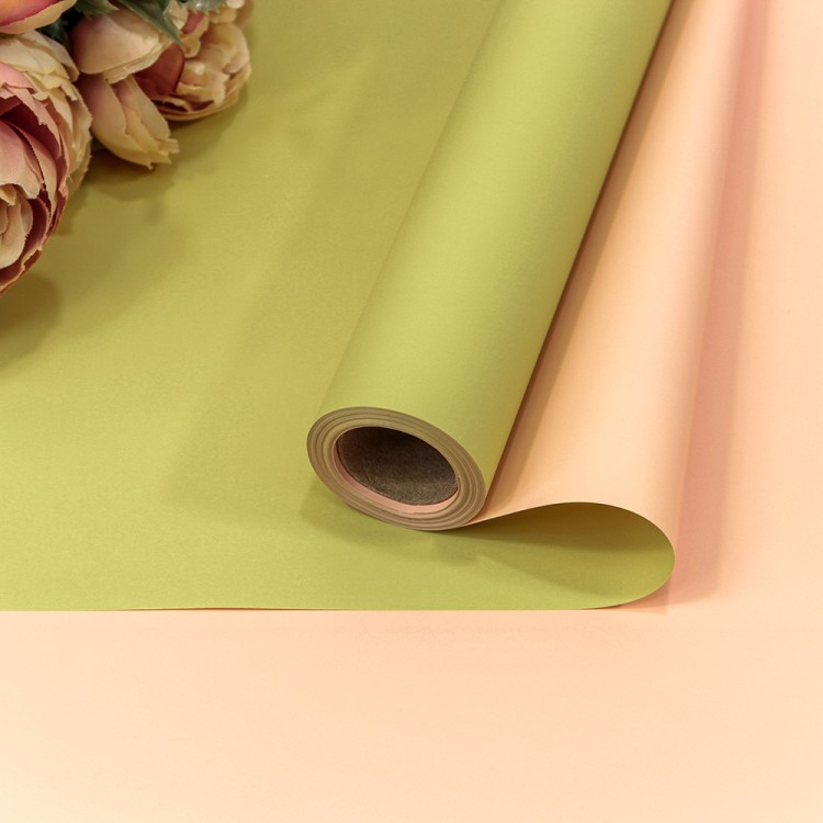 1604/6022 Плёнка 0,58*10м матовая двухсторонняя 65мкм Светлый жёлто-зелёный/Персиковый 1/30