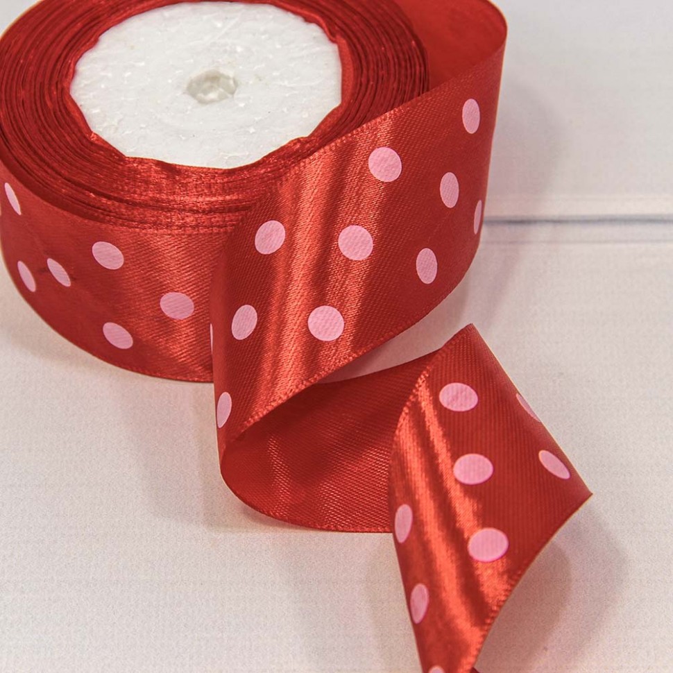 560-38/26 Лента Атласная Горох 3,8см*25ярд Красный 1/5 1/200