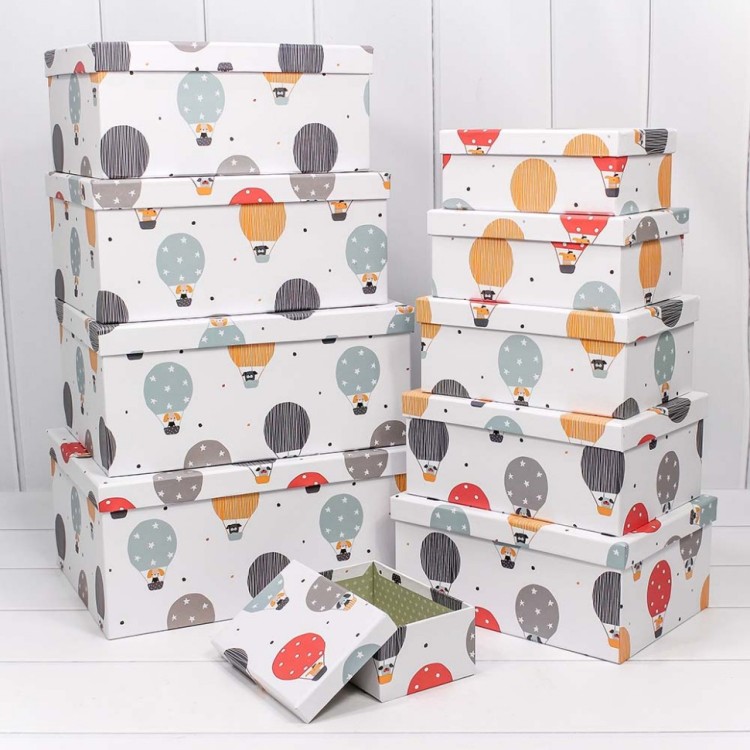 721604/1836 Набор коробок 1/10 прямоугольный 34*26*15,3 см Собачки на воздушных шарах 1/6