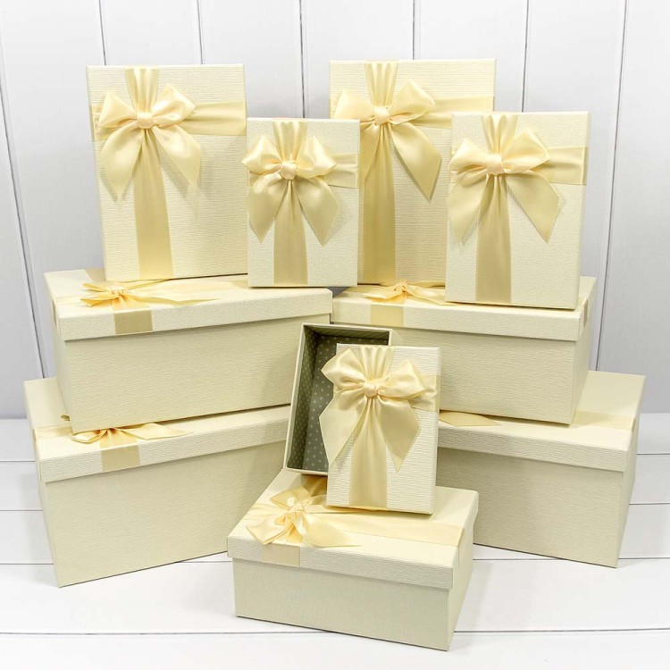 721604/0026 Набор коробок Прямоугольные 1/10 34*26*15,3 "Бант" Бежевый 1/4 