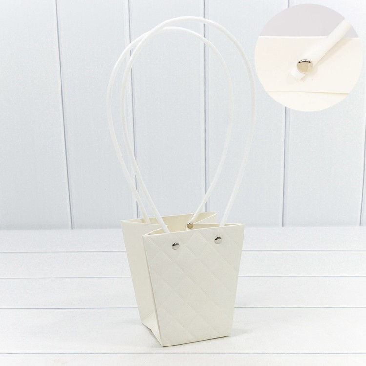 000174H/7 Пакет подарочный "Ваза для цветов" 12,5*12*8 " Квадраты" Белый 1/10 1/200