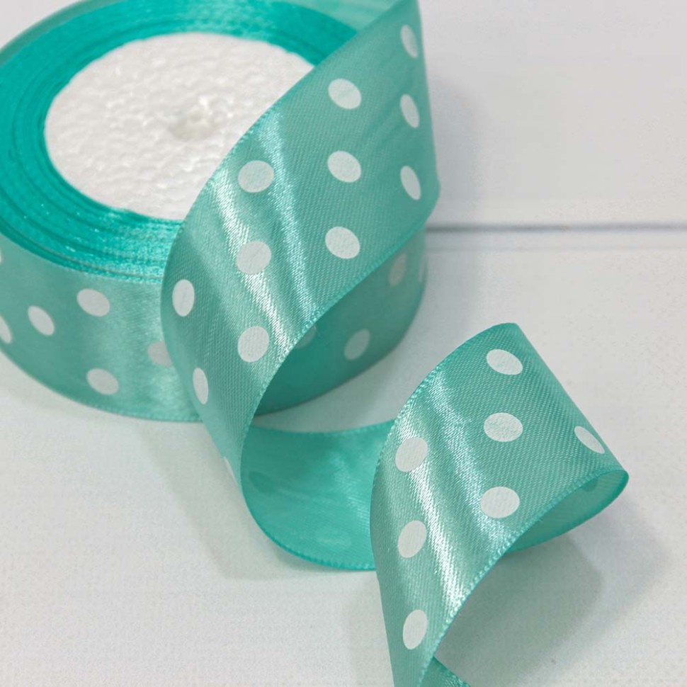 560-38/199 Лента атласная 3,8 см*25 ярдов "Горох" аквамариновый 1/6 1/108 560-38/199 Лента атласная 3,8 см*25 ярдов "Горох" аквамариновый 1/6 1/108