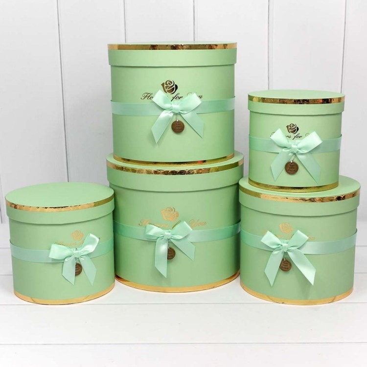 7215009/1905 Коробки Цилиндр Набор 1/5 22,5*19,5 "Flowers for you" Светло-зелёный 1/8