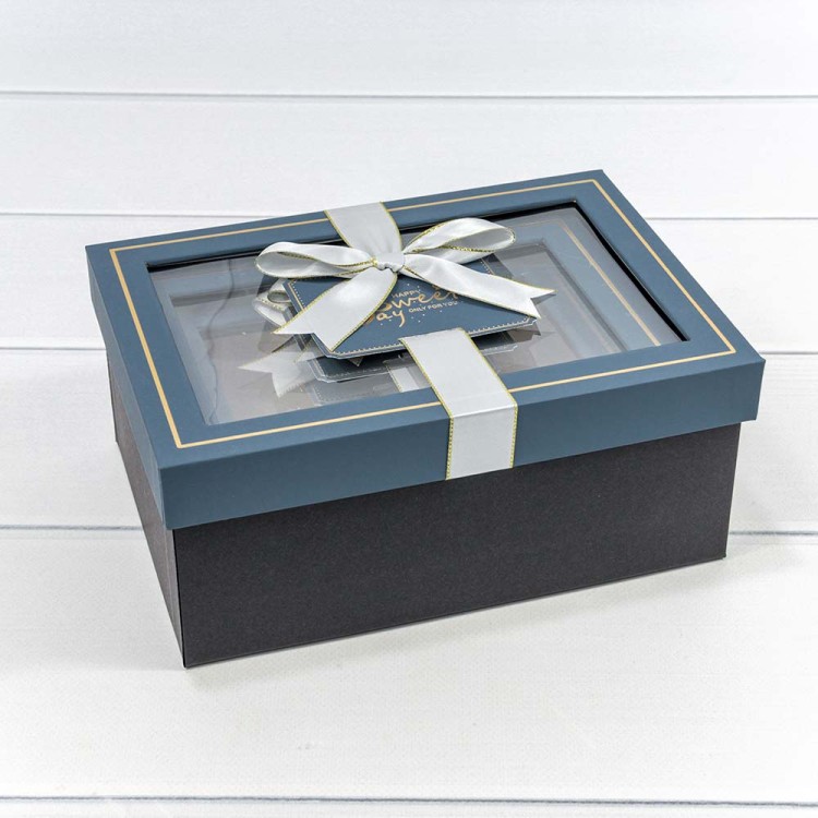 721309/5 Коробки Прямоугольные Набор 1/3 22,5*16*9,5 с окошком и бантом Синий/Чёрный 1/20