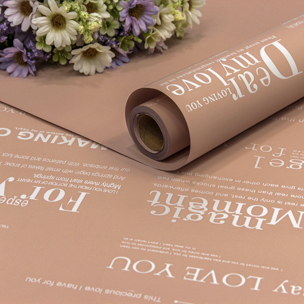 1677/6030 Плёнка 0,58*10м матовая с печатью 60мкм Пудровый 1/30