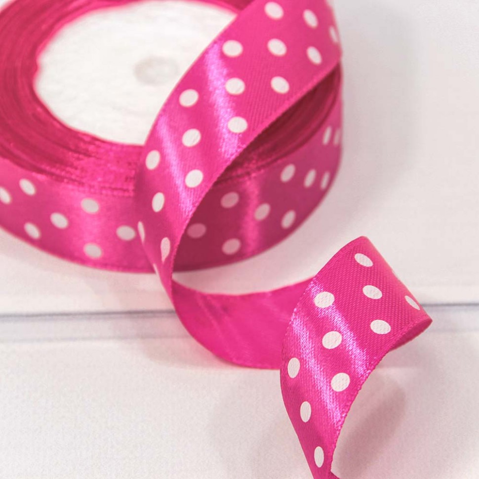 560-25/27 Лента атласная 2,5 см*25 ярдов "Горох" розовый 1/5 1/144
