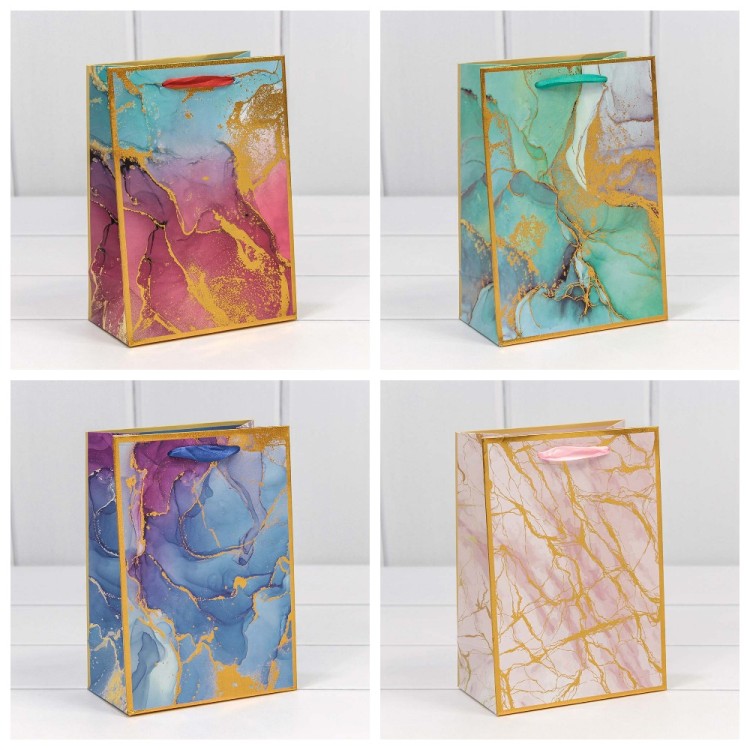 000397G Пакет подарочный "Мрамор" (микс) 14*20*8 210г 1/20 1/480