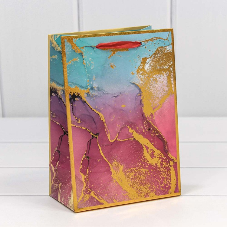 000397G Пакет подарочный "Мрамор" (микс) 14*20*8 210г 1/20 1/480