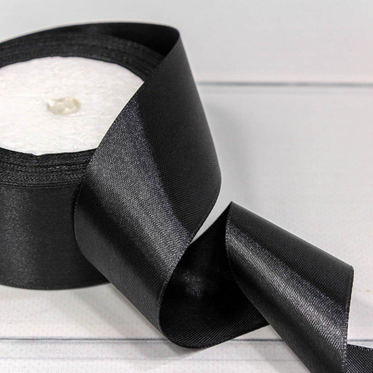 562-38/39 Лента Атласная Сатин 3,8см*25ярд Чёрный 1/5 1/200