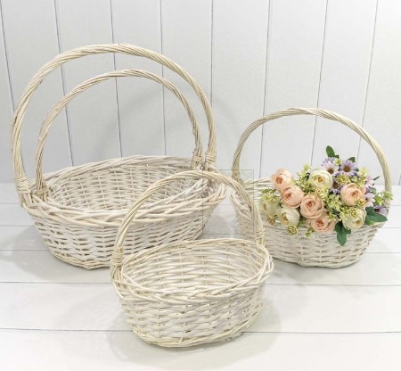 420160/1 Корзины плетёные Овальные Набор 1/4 43*35*15/44 (±5%) с ручкой Белый 1/6