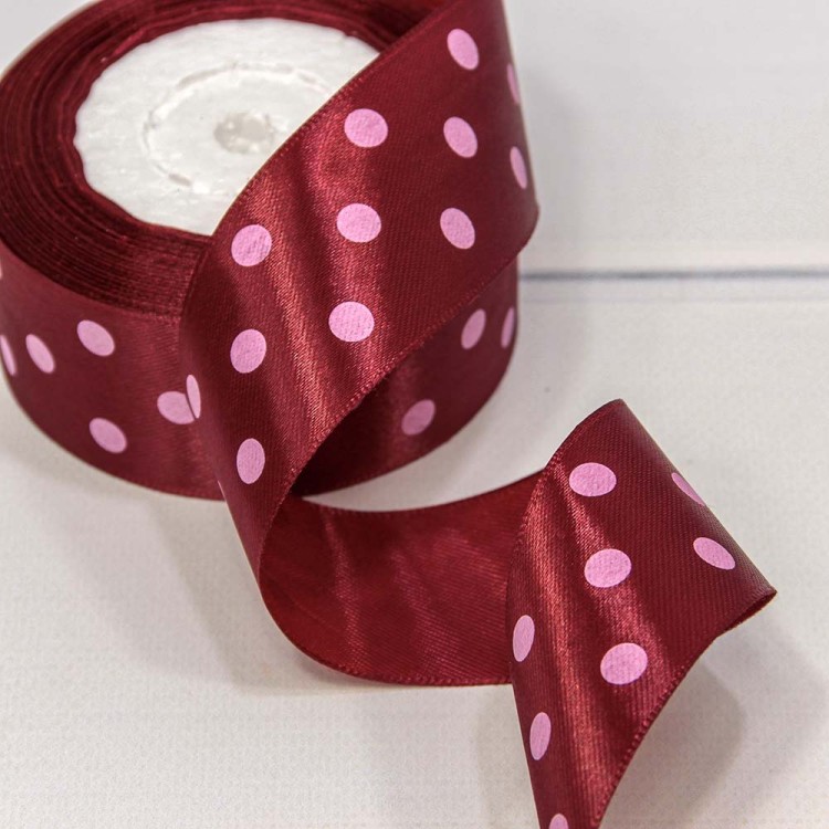 560-38/33 Лента атласная 3,8 см*25 ярдов "Горох" бордовый 1/6 1/108