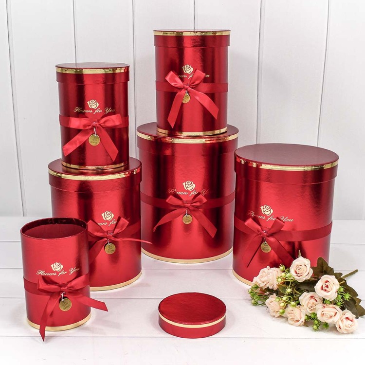 720950/12 Коробки Цилиндр Набор 1/6 21*25,5 "Flowers for you" Винный 1/8