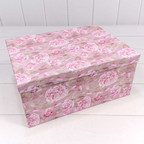 721604/1786 Набор коробок 1/10 прямоугольный 34*26*15,3 см Розы на розовом фоне 1/6