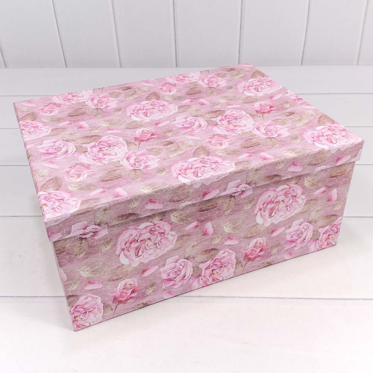 721604/1786 Набор коробок 1/10 прямоугольный 34*26*15,3 см Розы на розовом фоне 1/6