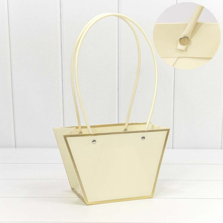 000172FA/29 Пакет подарочный "Ваза для цветов" 21*13,5*10,5 с золотой рамкой Бежевый 1/10 1/150