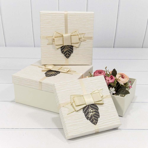 7201530/8 Коробки Квадратные Набор 1/3 19*19*9,5 с бантом "For You" Белый 1/36