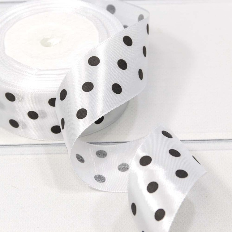 560-38/01 Лента Атласная Горох 3,8см*25ярд Белый 1/5 1/200