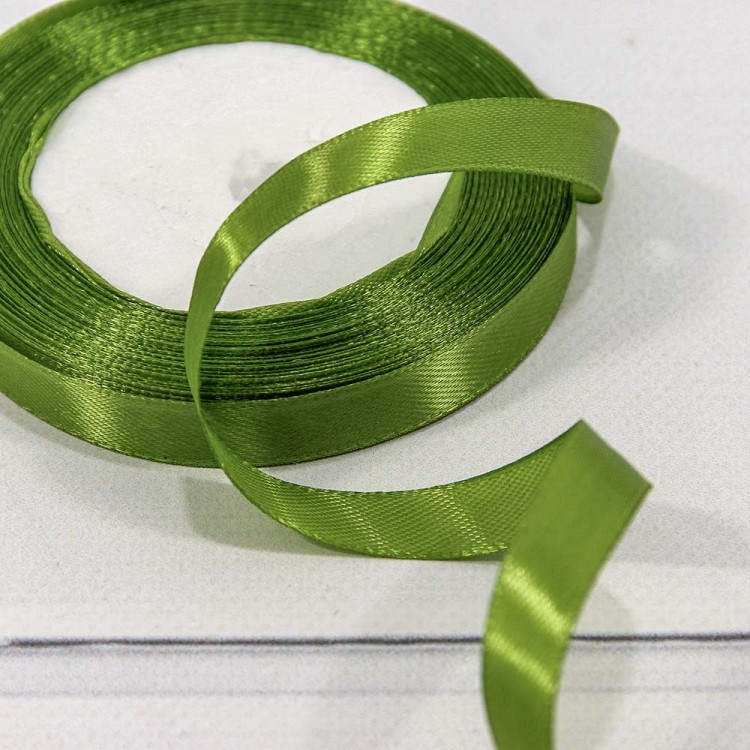 562-12/95 Лента Атласная Сатин 1,2см*25 ярд Тёмно-оливковый 1/10 1/600