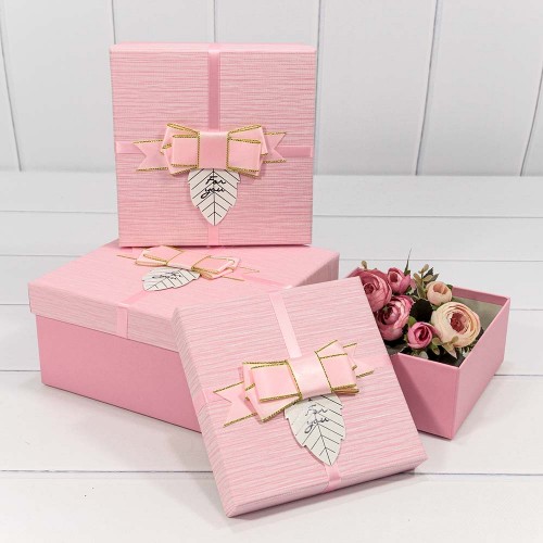 7201530/9 Коробки Квадратные Набор 1/3 19*19*9,5 с бантом "For You" Розовый 1/36