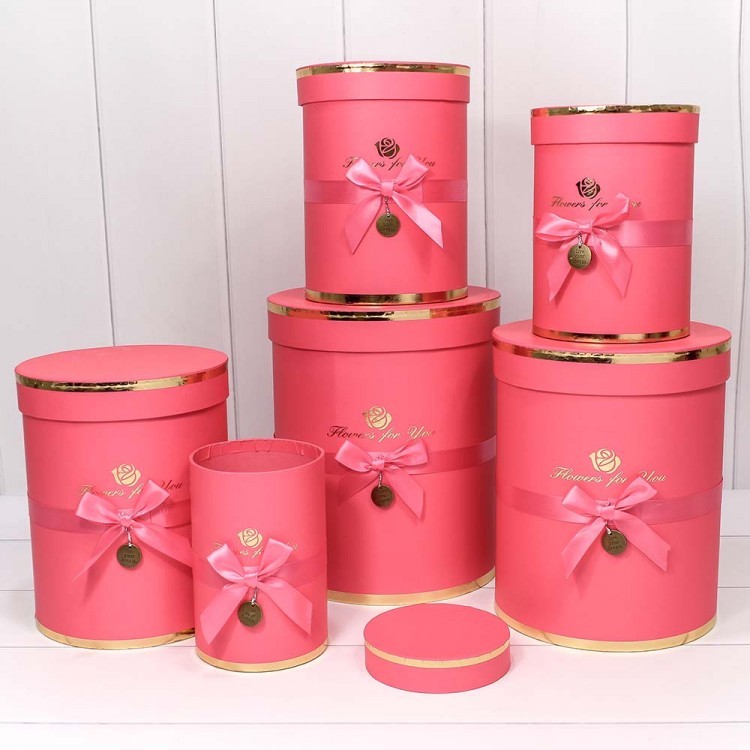 720950/5 Коробки Цилиндр Набор 1/6 21*25,5 "Flowers for you" Тёмно-розовый 1/8