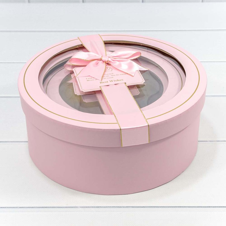 721302/1 Коробки Круглые Набор 1/3 28*11,5 с окошком и бантом Розовый 1/12