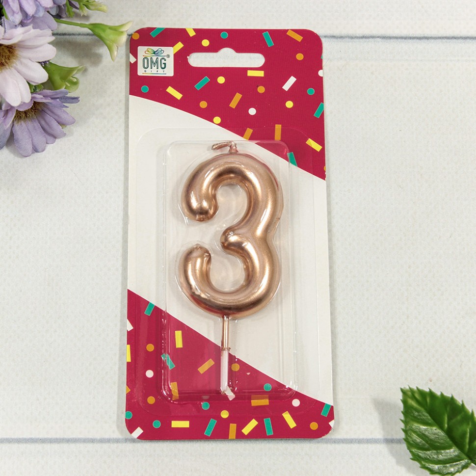 20010-91/3 Свеча для торта Цифра 3 Бронзовый 6см 1/12 1/120