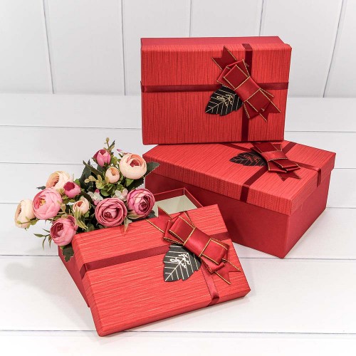 7201540/10 Коробки Прямоугольные Набор 1/3 23*16*9,5 с бантом "For You" Красный 1/36