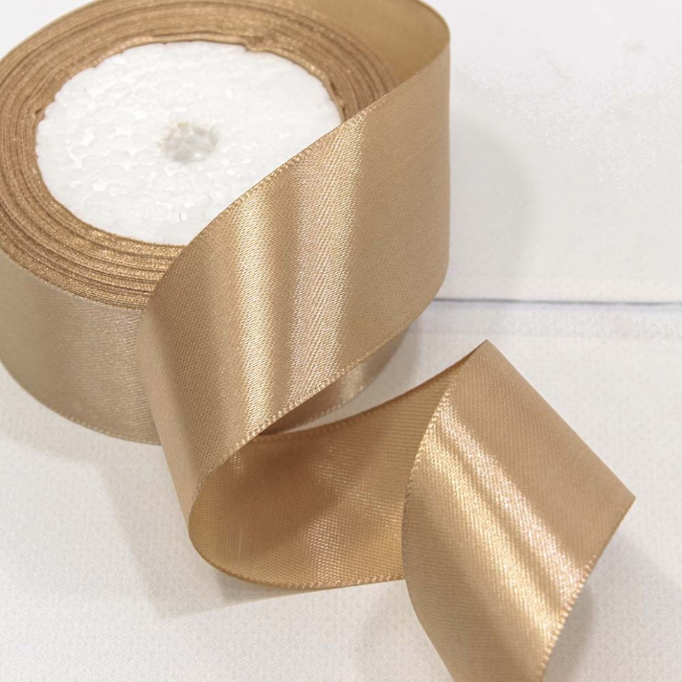562-38/67 Лента Атласная Сатин 3,8см*25ярд Перламутрово-бежевый 1/5 1/200