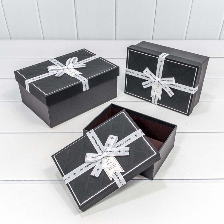 721913/1 Коробки Прямоугольные Набор 1/3 22,5*16*9,5 с белым бантом Чёрный 1/20