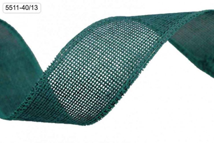 5511-40/13 Лента из искусственного льна 4 см с проволокой Бирюзовая