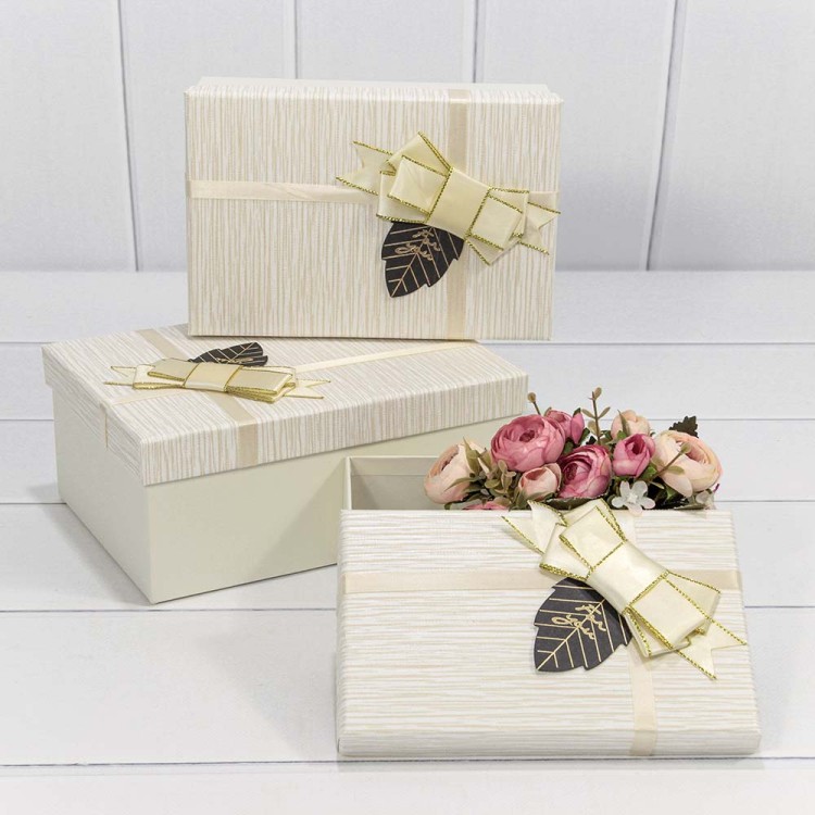 7201540/11 Коробки Прямоугольные Набор 1/3 23*16*9,5 с бантом "For You" Белый 1/36