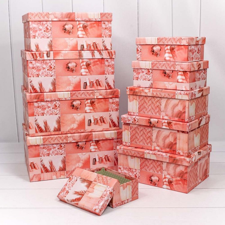 721604/1799 Набор коробок 1/10 прямоугольный 34*26*15,3 см Коллаж персиковый 1/6