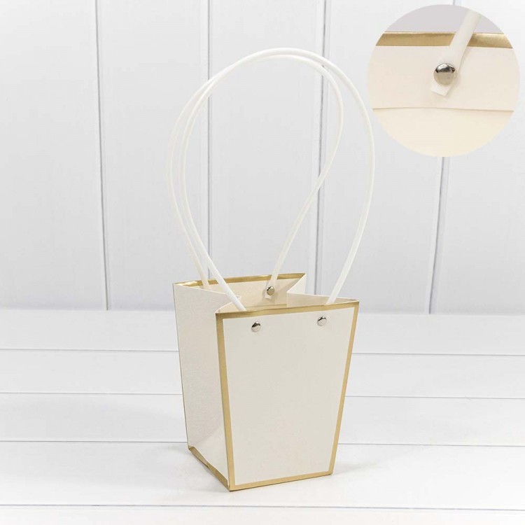 000172H/7 Пакет подарочный "Ваза для цветов" 12,5*12*8 с золотой рамкой Белый 1/10 1/200