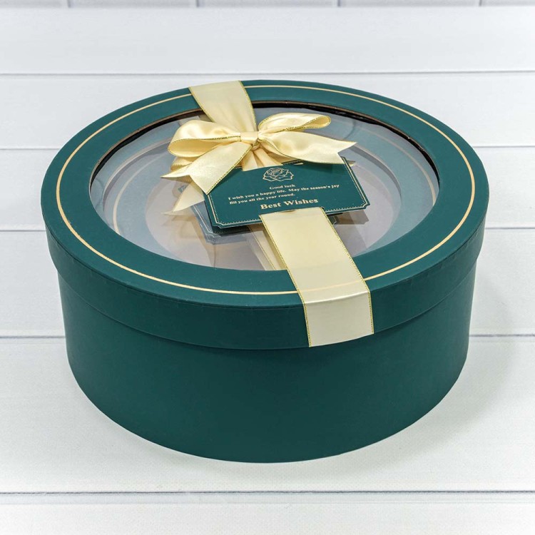 721302/3 Коробки Круглые Набор 1/3 28*11,5 с окошком и бантом Синевато-зелёный 1/12