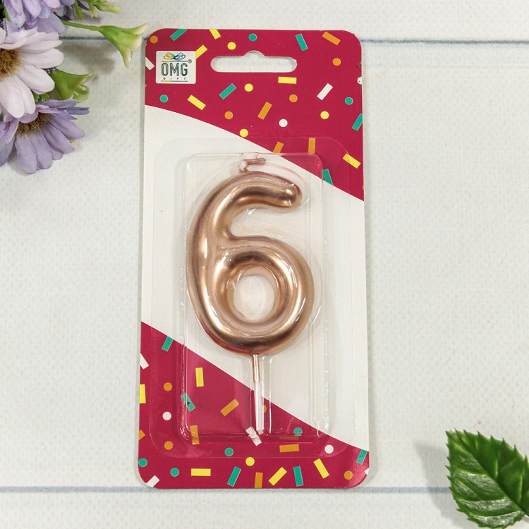 20010-91/6 Свеча для торта Цифра 6 Бронзовый 6см 1/12 1/120