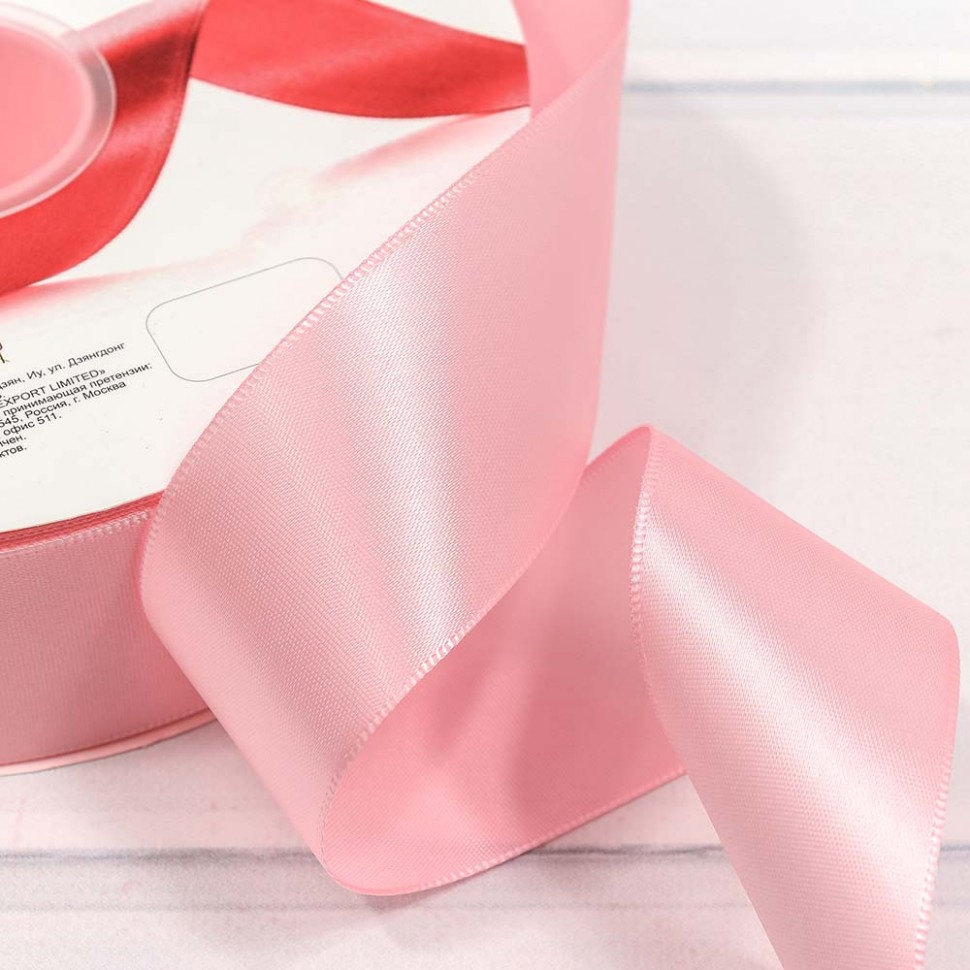 556-38/123 Лента Атласная Полиэстер класс А 3,8см*100ярд Нежно-розовый 1/9 1/36