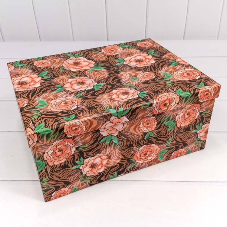 721604/1796 Набор коробок 1/10 прямоугольный 34*26*15,3 см Шиповник на коричневом фоне 1/6