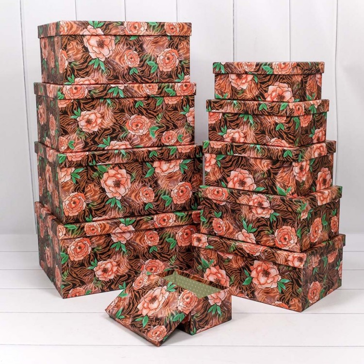721604/1796 Набор коробок 1/10 прямоугольный 34*26*15,3 см Шиповник на коричневом фоне 1/6
